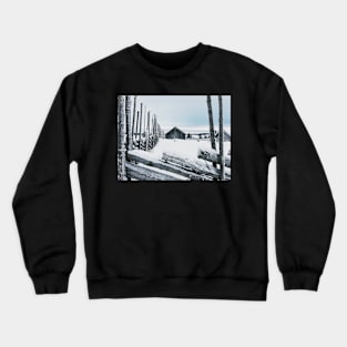 Wooden Fence and Cabin in White Norwegian Winter Landscape Crewneck Sweatshirt